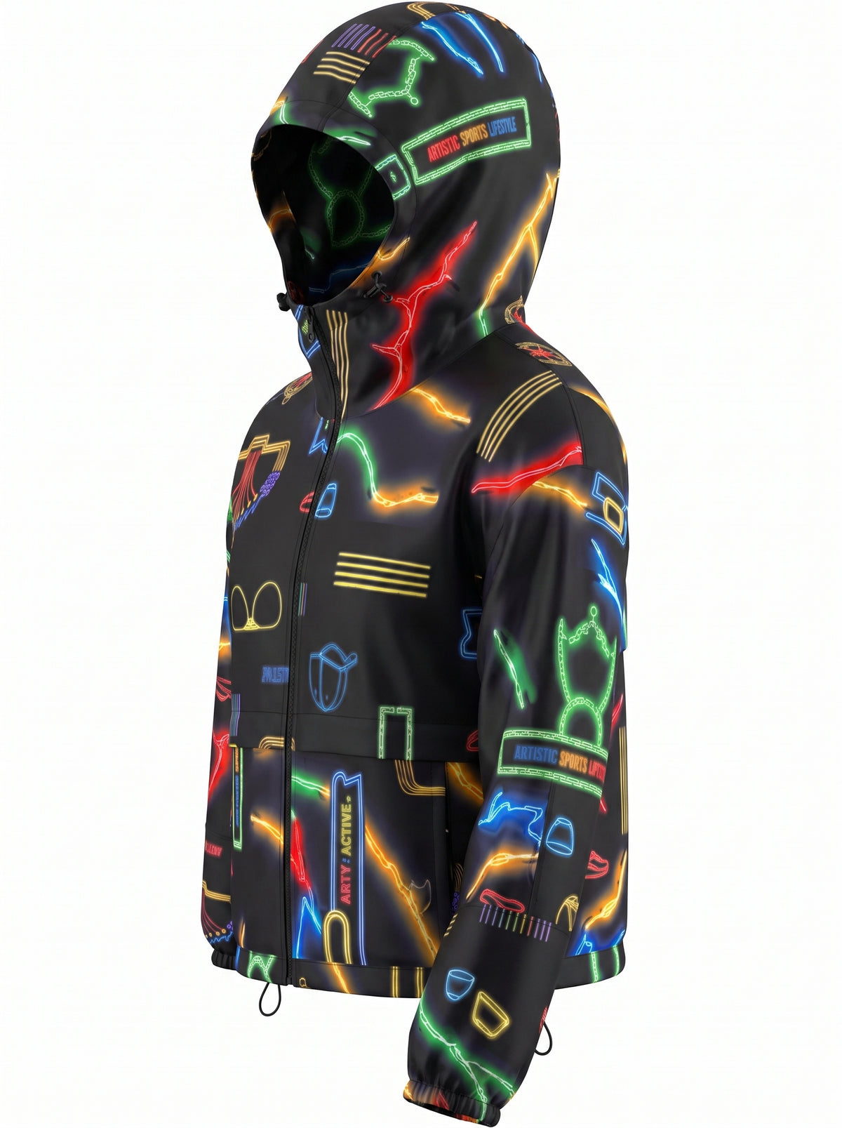 "Neon Glow Graphic" Cropped Windbreaker / Women