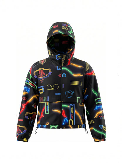 "Neon Glow Graphic" Cropped Windbreaker / Women/ PRE-ORDER