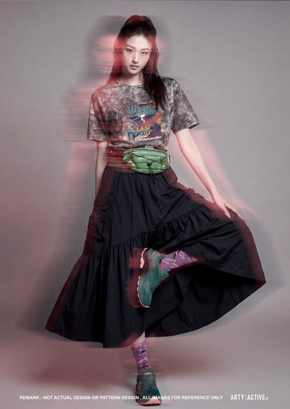Arty Active Urban Running Graphic Acid-Wash T-Shirt