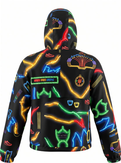 "Neon Glow Graphic" Cropped Windbreaker / Women