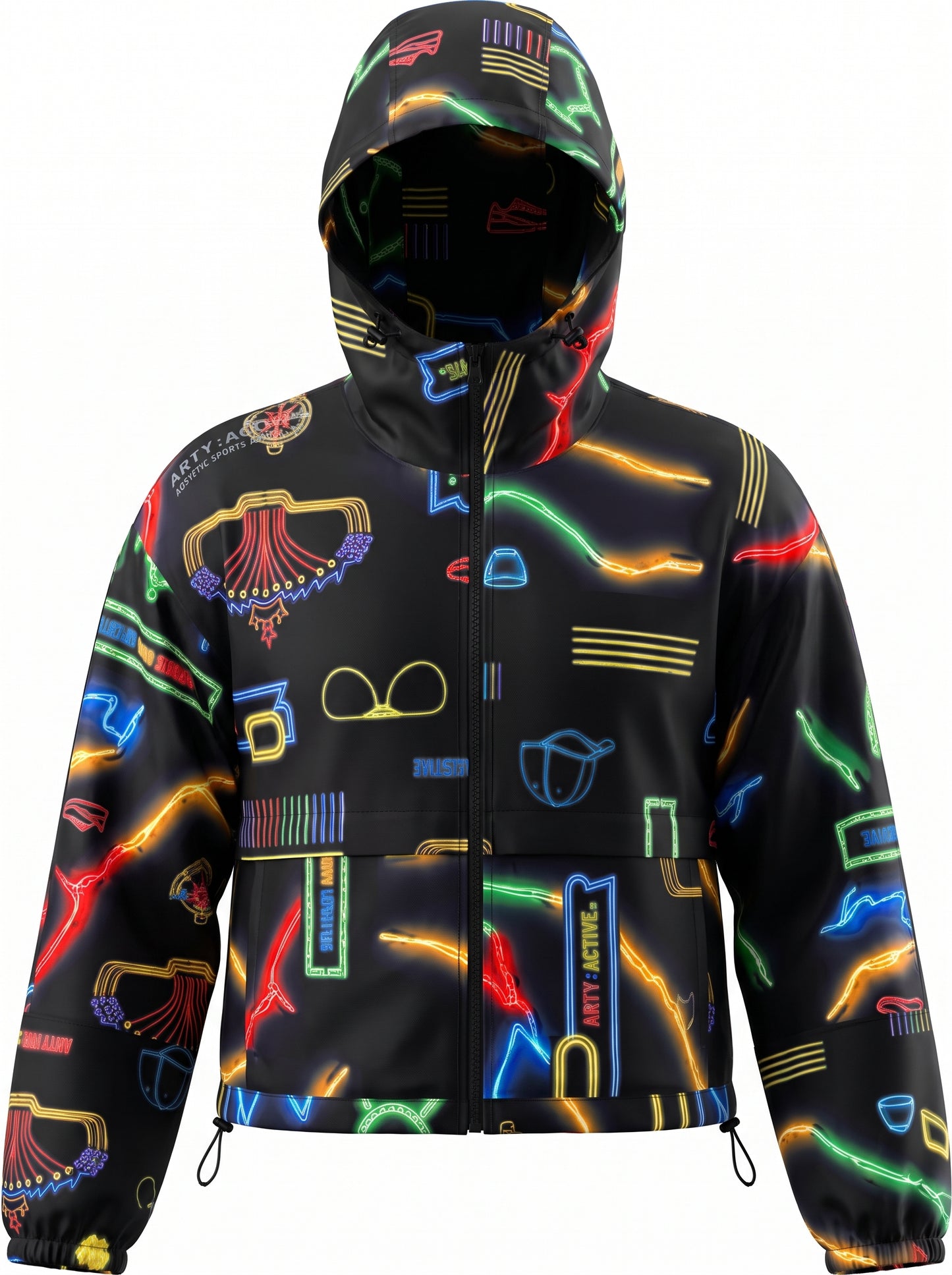 "Neon Glow Graphic" Cropped Windbreaker / Women