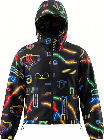 "Neon Glow Graphic" Cropped Windbreaker / Women
